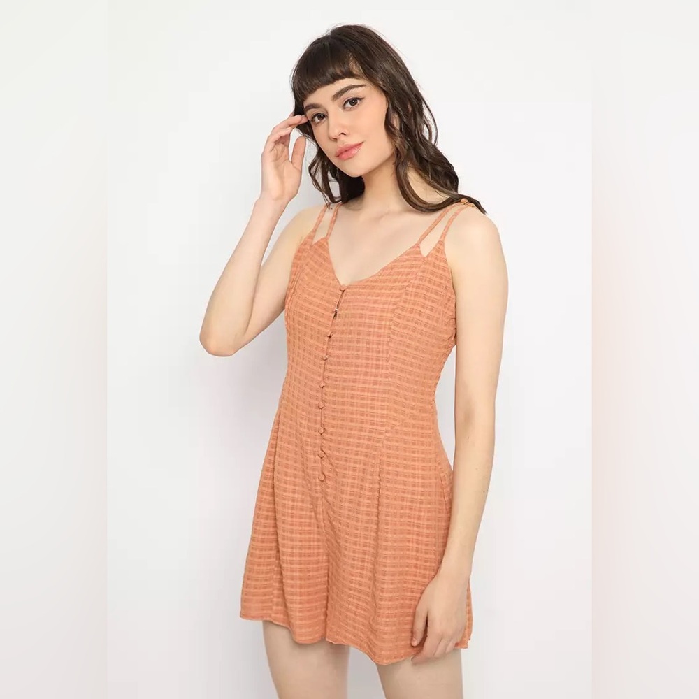 Amuse Society Orange Gingham Maripose Romper S